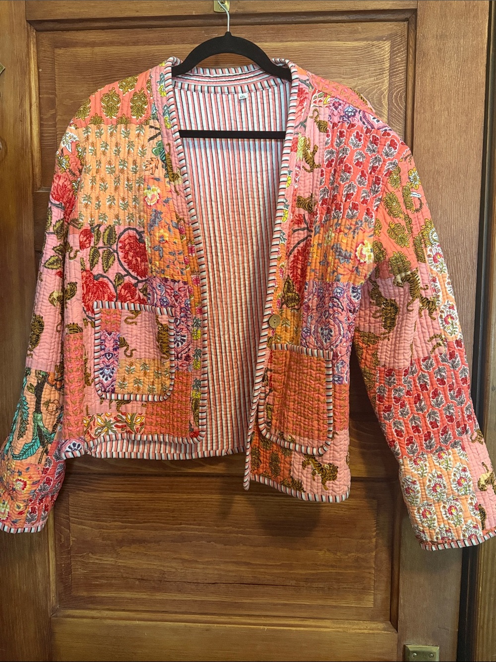 Pink Floral Quilted Open-Front Jacket